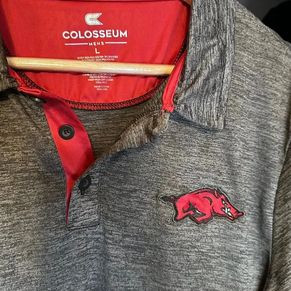 Grey Arkansas Razorbacks Dri Fit Polo Shirt with Embroidered Razorback